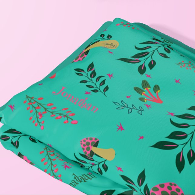 Couverture Polaire Cosy Aqua Green Champhrooms et Motif botanique (Custom baby name and funny mushrooms!)