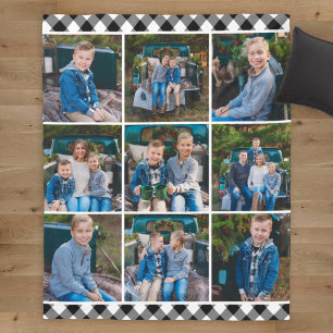 Couverture Polaire Cosy Black Buffalo Plaid Holiday Photo Collage