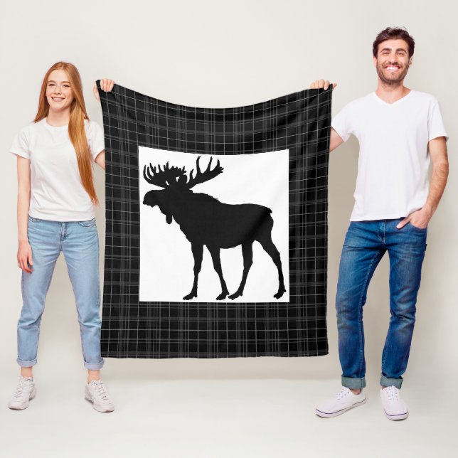 Couverture Polaire Cosy Black Plaid Moose Design Blanche polaire (En situation)
