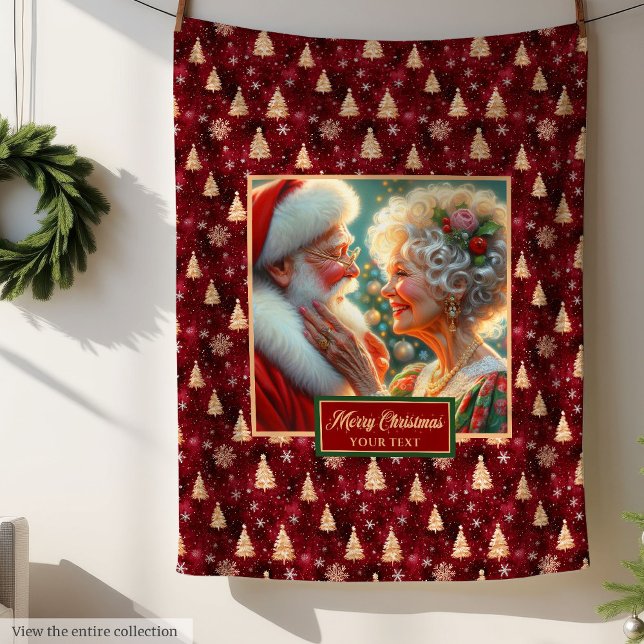 Couverture Polaire Cosy Holiday Jeu de Blanche Bourgogne Gold Père No (Cozy Holiday Throw Blanket Burgundy Gold Santa Theme)