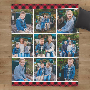 Couverture Polaire Cosy Red Buffalo Plaid Holiday Photo Collage