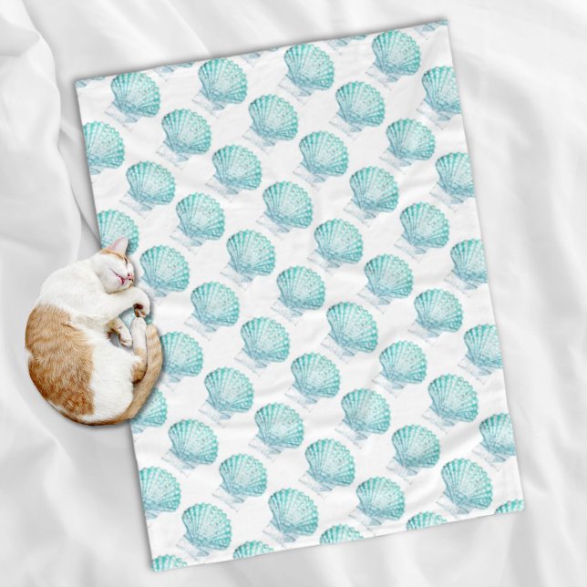 Couverture Polaire coteau turquoise couleur bleu mermaid (coastal chic teal blue watercolor mermaid seashell fleece blanket)