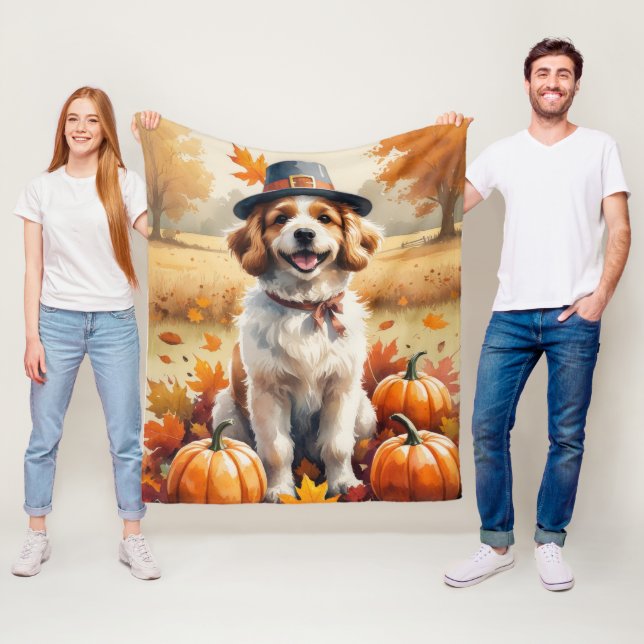Couverture Polaire Coton De Tuléar dans l'art de Thanksgiving aux feu (En situation)