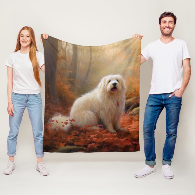 Couverture Polaire Coton De Tulear dans les feuilles d'automne qui to (En situation)
