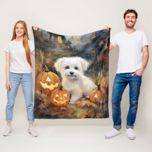 Couverture Polaire Coton De Tulear Halloween Avec Peur Citrouille