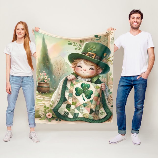 Couverture Polaire Cottage Leprechaun Patchwork Quilt Scene (En situation)