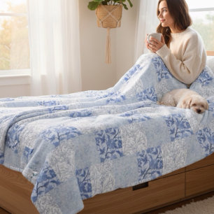 Couverture Polaire Cottage Motif bleu Floral
