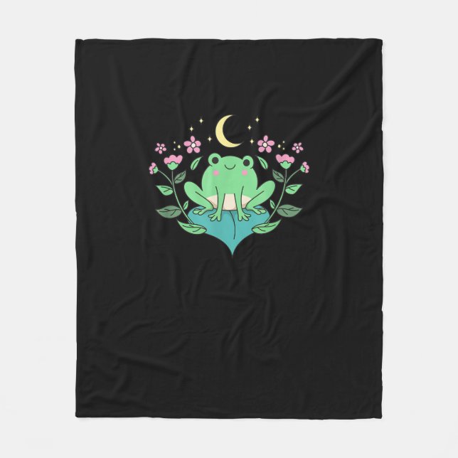 Couverture Polaire Cottagecore Goblincore Moon Flowers Forest Frog Mu (Devant)