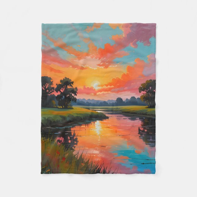 Couverture Polaire Coucher de soleil au bord de la rivière (Devant)