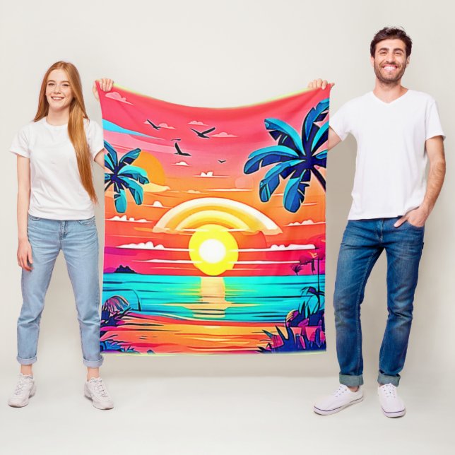 Couverture Polaire Coucher de soleil de plage tropical avec arc-en-ci (En situation)