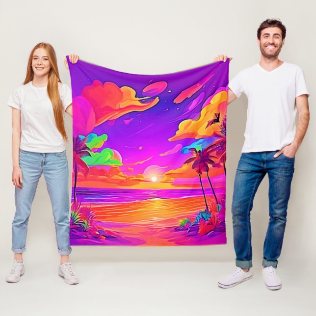 Couverture Polaire Coucher de soleil tropical vif (En situation)