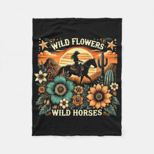 Couverture Polaire Coucher du soleil fille équitation Cheval Fleurs s