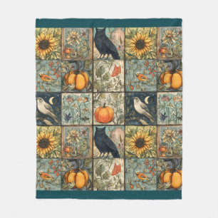 Couverture Polaire Coucou automnal à motif patchwork citrouille hibou
