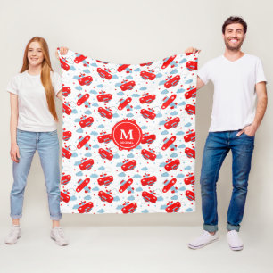 Couverture Polaire Coucou rouge et bleu et nuages Monogramme pour enf