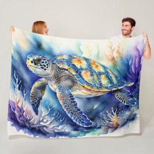 Couverture Polaire Couleur d'eau de la tortue marine Peinture Blanche