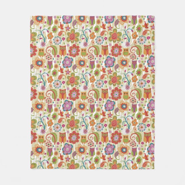 Couverture Polaire Couleur florale et hibou (Devant)