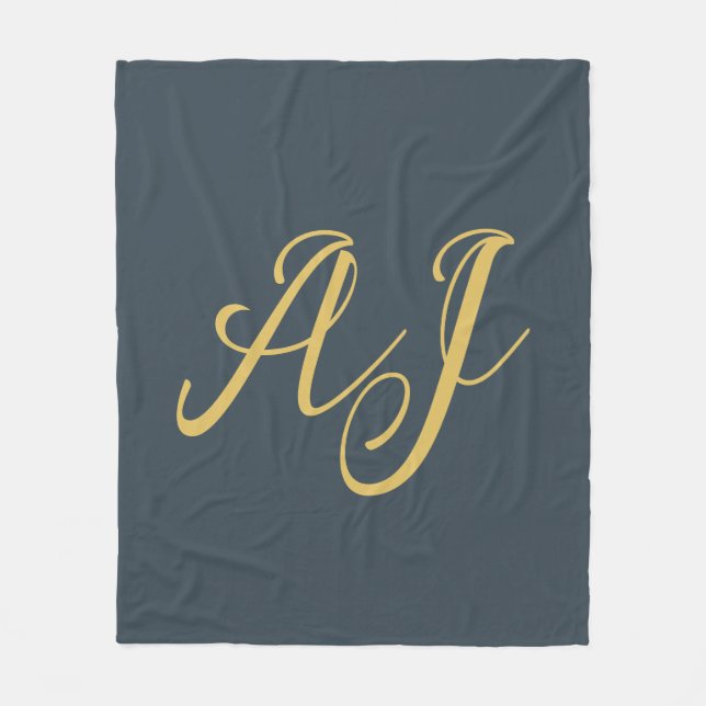 Couverture Polaire Couleur Or Charbon Monogramme Initial Professionne (Devant)