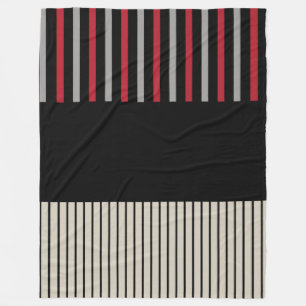 Couverture Polaire Couleur Pop Stripes-Rouge, Gris, Noir et Bone Blan
