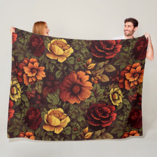 Couverture Polaire Couleur rouille Vintage impression florale