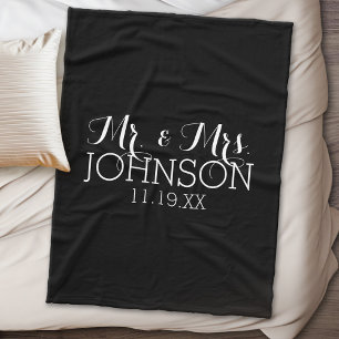 Couverture Polaire Couleur Solide Noir Mr & Mrs Wedding Favors