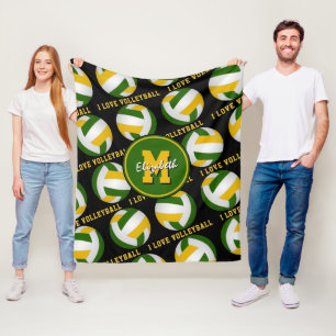 Couverture Polaire couleurs de l'équipe d'or vert J'aime volleyball m