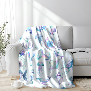 Couverture Polaire Couleurs pastel animaux de mer motif