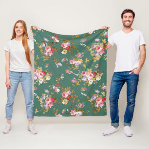 Couverture Polaire Country chic forest green pink gold