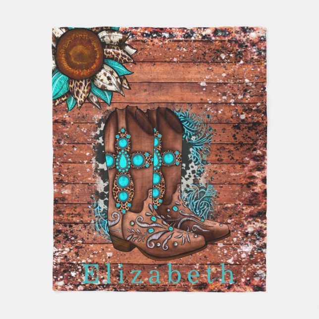 Couverture Polaire Country Western Botte de cowboy et Flower Custom (Devant)