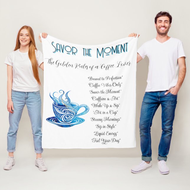 Couverture Polaire Coupe Artistique de Café Bleu avec Motifs de tourb (En situation)