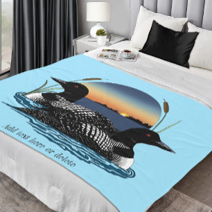 Couverture Polaire Couple de huards Coucher de soleil Bleu Lac Faune
