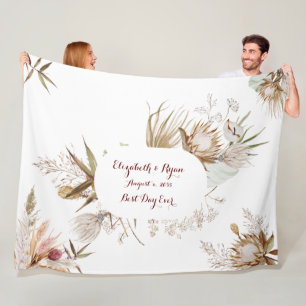 Couverture Polaire Couple de mariage aux fleurs bohèmes