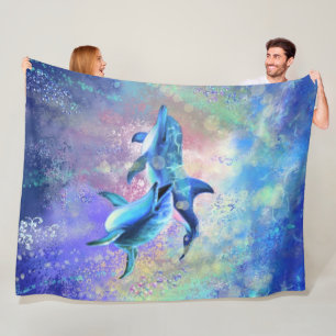 Couverture Polaire Couple Dolphin Fleece Blanche