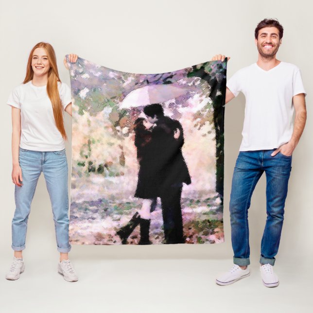 Couverture Polaire Couple en amour S'embrasser dans la pluie Art Abst (En situation)
