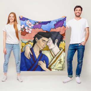 Couverture Polaire Couple Gay Dans Le Style De L'Art Japonais Ukiyo-e