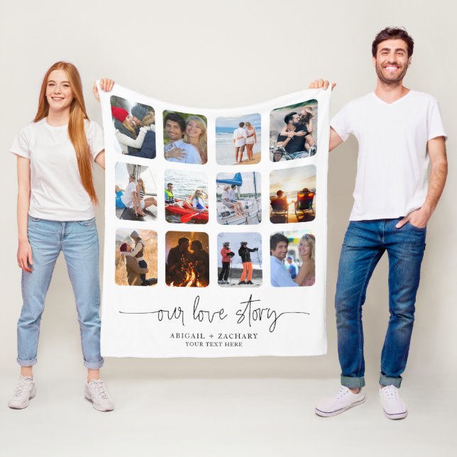 Couverture Polaire Couple LOVE STORY 12 Photo Collage Noms Personnali (En situation)