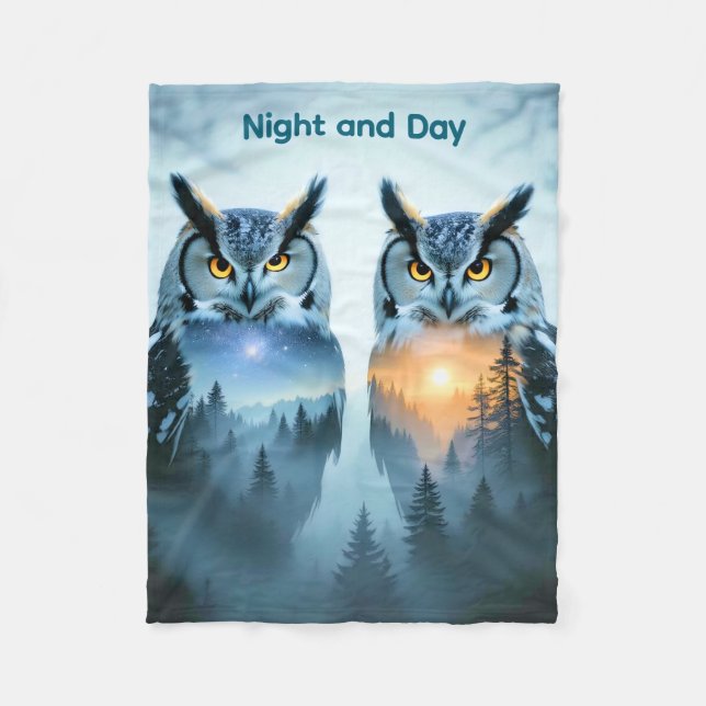 Couverture Polaire Couple's Owl Night and Day Blanket (Devant)