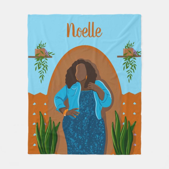 Couverture Polaire Courbe, Femme noire, Plantes domestiques, Orange & (Devant)