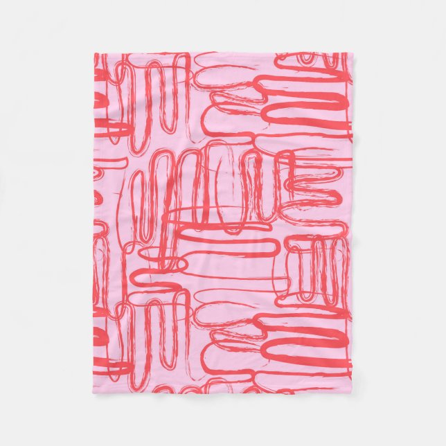 Couverture Polaire Courbe Rose Gribouillis Abstrait Moderne (Devant)
