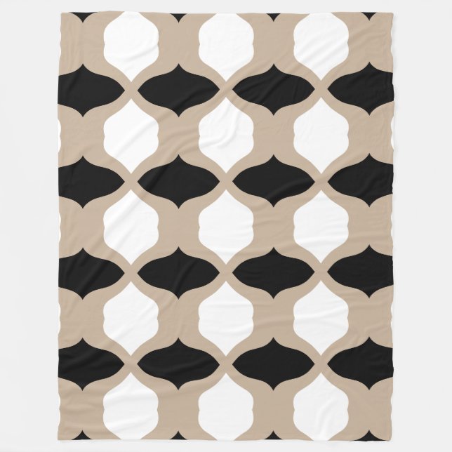 Couverture Polaire Courbes douces Motif - Taupe, noir et blanc (Devant)