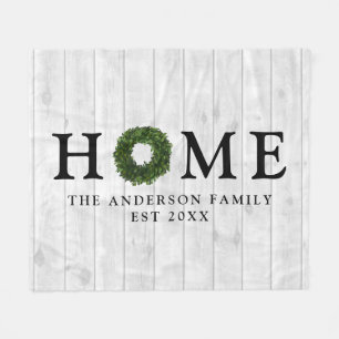 Couverture Polaire Couronne de buis en bois de shiplap blanc rustique