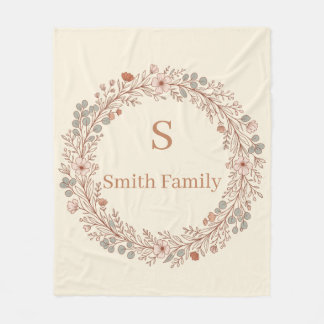 Couverture Polaire Couronne de fleurs personnalisée avec nom de famil