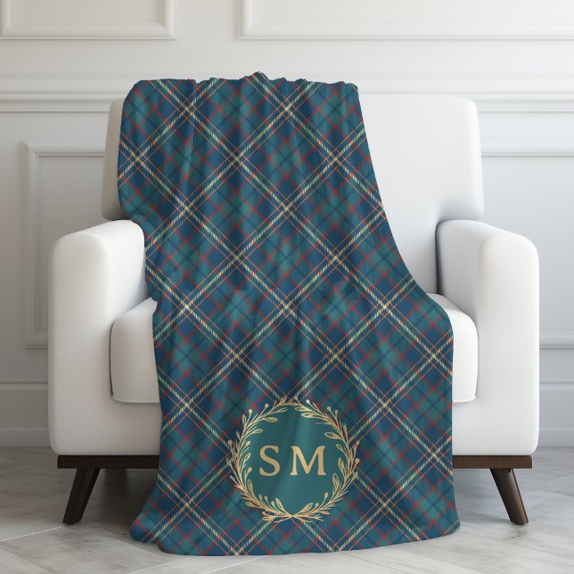 Couverture Polaire Couronne dorée monogramme classique Tartan plaid v (Créateur téléchargé)