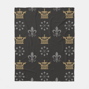 Couverture Polaire Couronnes d'or sur fond d'écran noir, motif transp