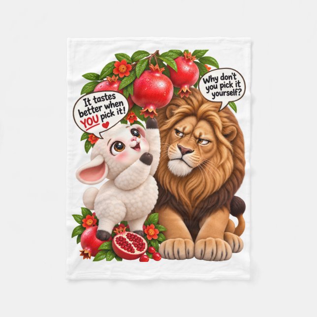Couverture Polaire Coussin de jet de grenade de lion et d'agneau drôl (Devant)