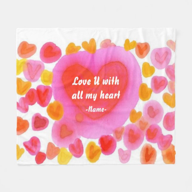Couverture Polaire Coutume douce d'aquarelle de l'amour U de tout mon (Devant (Horizontal))