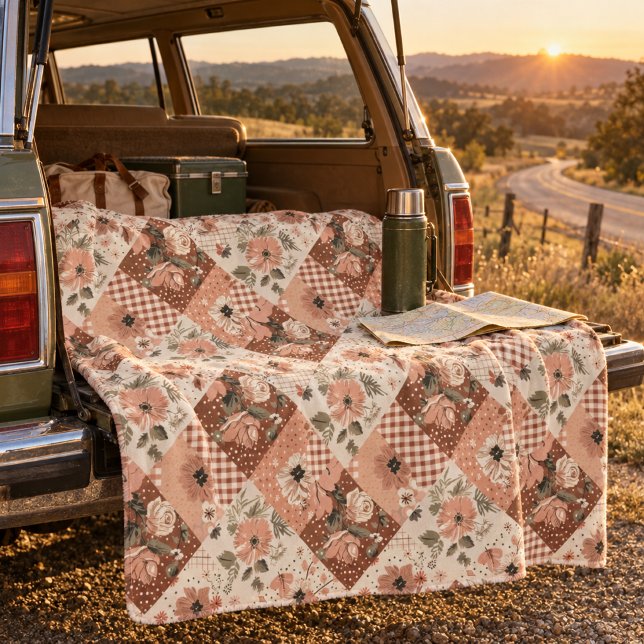 Couverture Polaire Couvre-lit en terre cuite et patchwork de gingham  (Créateur téléchargé)