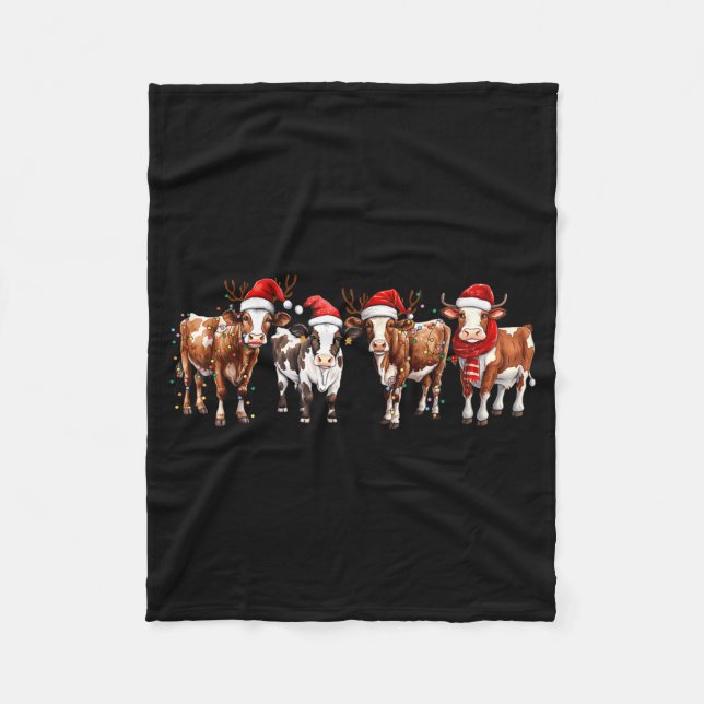 Couverture Polaire Cow Reindeer Santa Hat Christmas Light Funny Cows  (Devant)