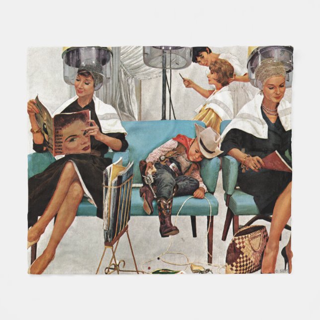 Couverture Polaire Cowboy endormi dans le salon de beauté (Devant (Horizontal))