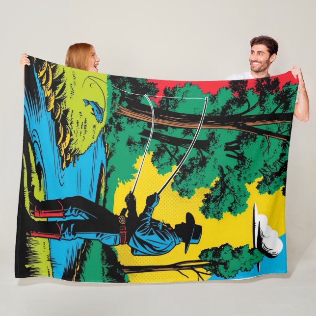 Couverture Polaire Cowboy Fisherman on Riverbank  Fleece Blanket (En situation)
