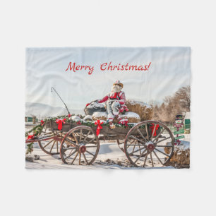 Couverture Polaire Cowboy Père Noël - Wagon avec Hay Bales